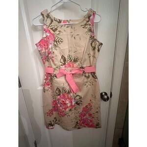 Yuke Resort Women's Floral Sleeveless Pink & Beige sheath dress Size 10 Cocktail